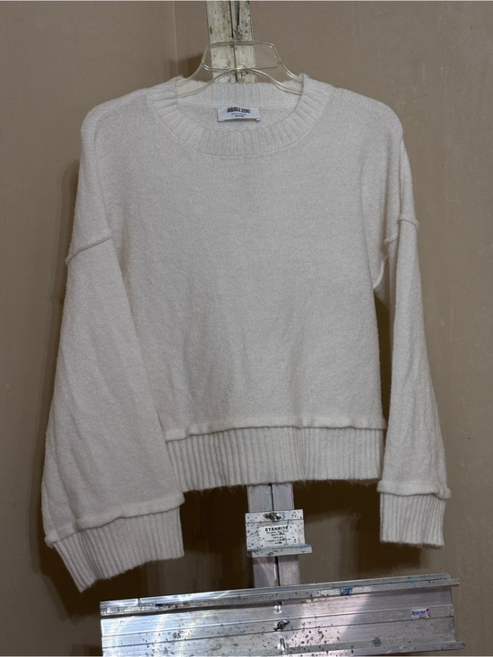 Double Zero Cream White Cropped Oversized Knit Crewneck Sweater Sz M